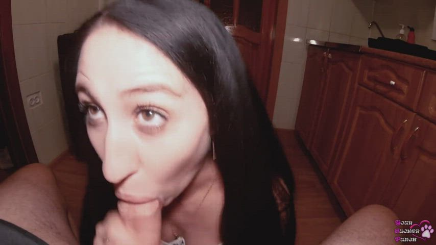 Adorable Brunette Slurps Cum in the Kitchen : video clip