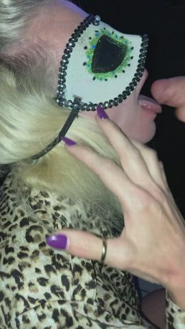 In Adult Theater Eating Cum From a Nice Stranger's Uncut Cock While Hubby Takes Video : video clip