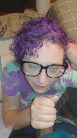 [OC] She works a load onto her glasses from my cock : video clip