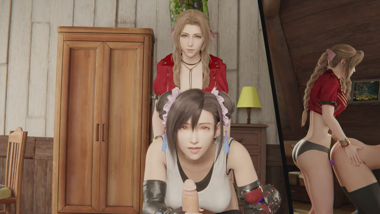 Tifa x Aerith Handjob x dildo (HentaiVR / Auxtasy) [Final Fantasy 7] : video clip