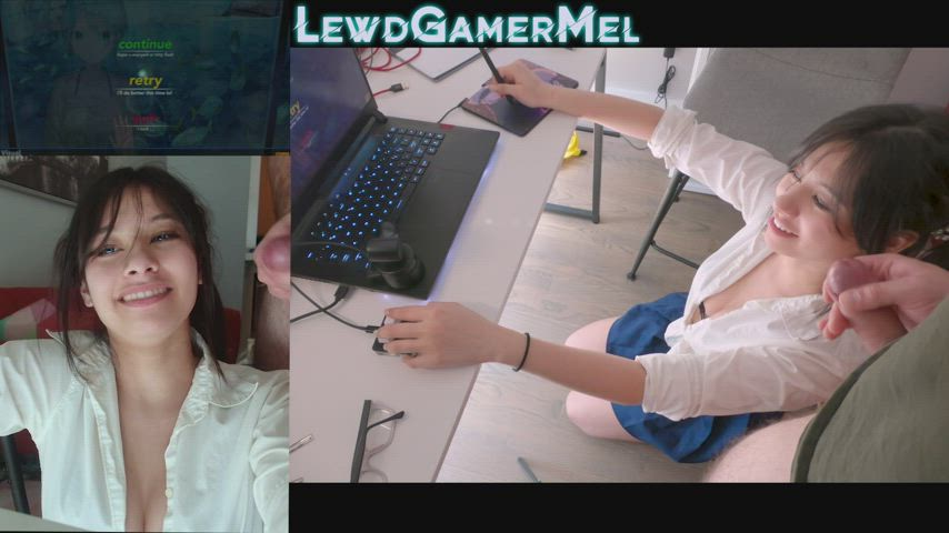 Playing osu! on my knees with my tongue out. I think he took the hint! (Catch is...he has to cum in Double Time) : video clip