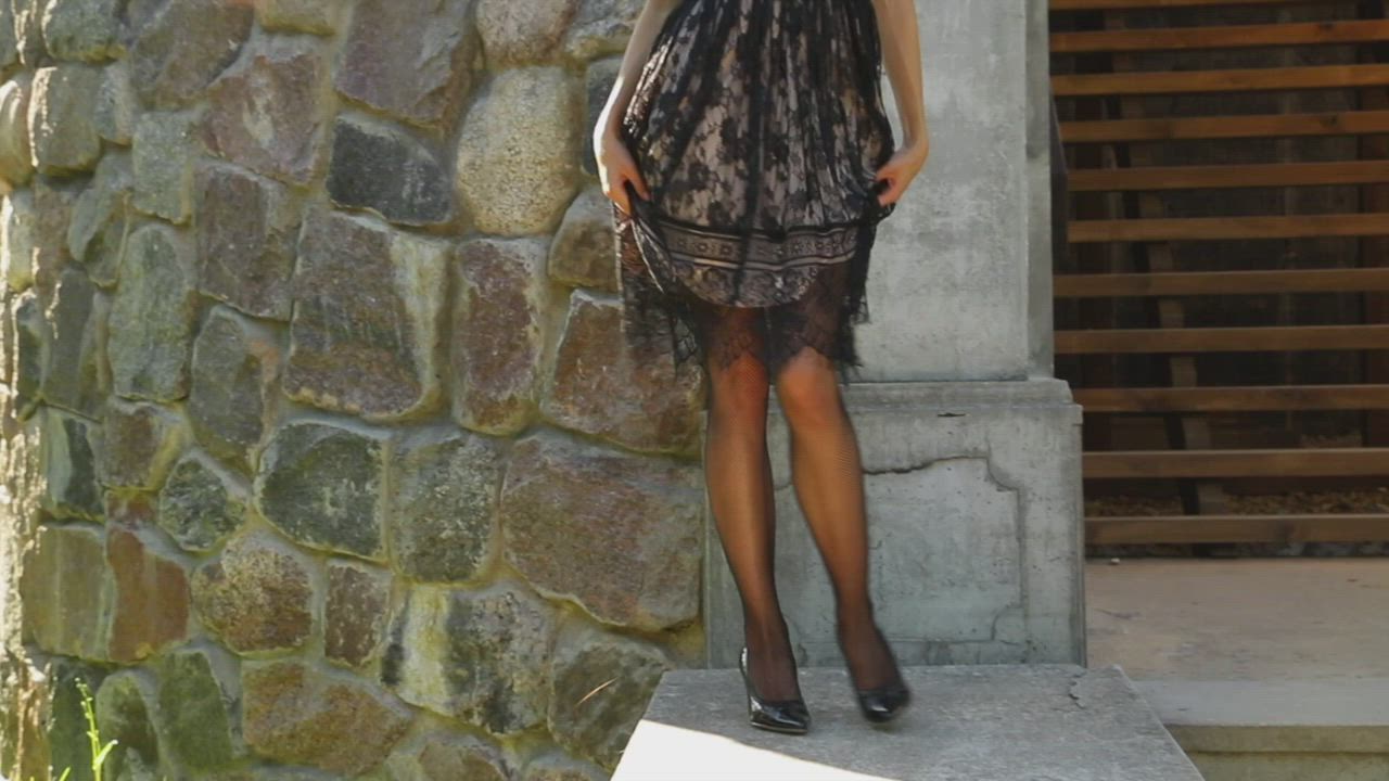 Taking Off Panties In The Public Park Building : video clip