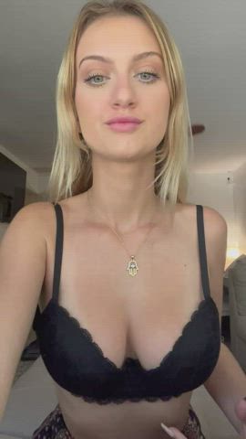 Beautiful big-boobied blonde in black. :) : video clip