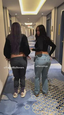 2 latinas revealing in the hotel hallway : video clip