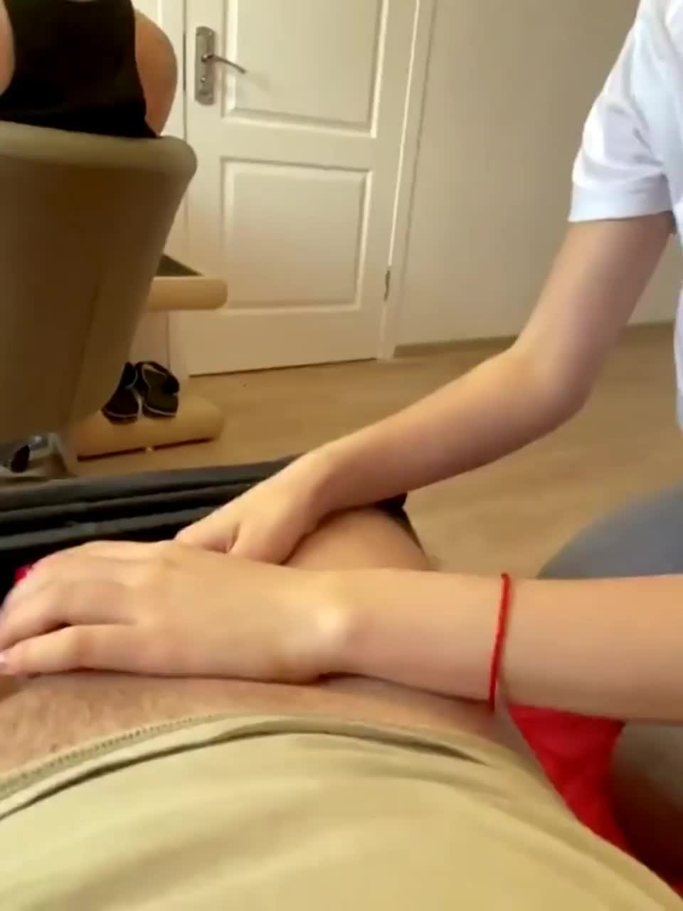 She Sucks His Cock While Her Husband Plays Video Games : video clip