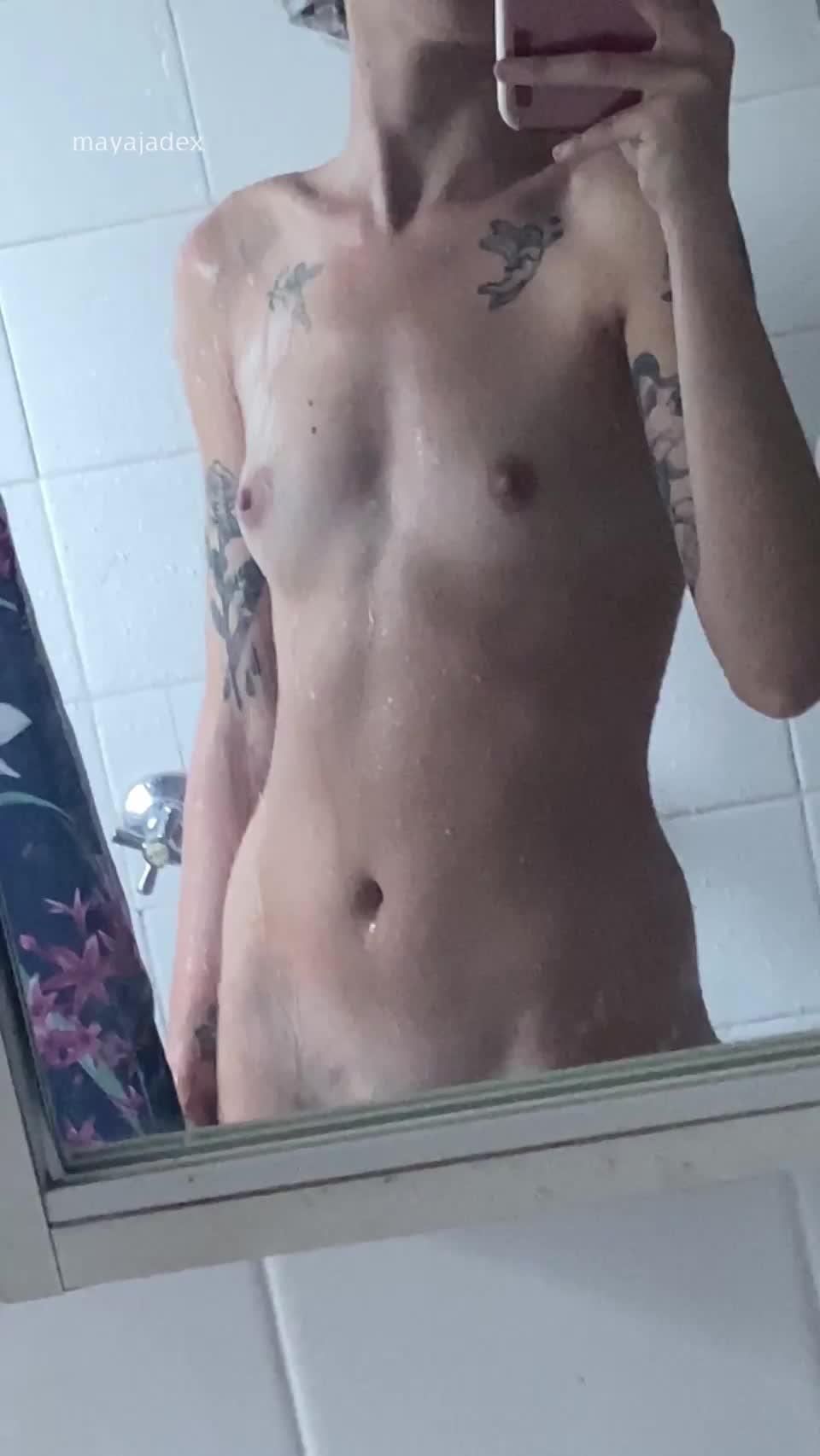 my first gif! simply trying to make my tiny tits bounce in the shower : video clip