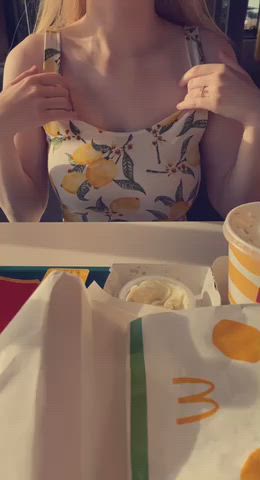 My milkers jumping around in Macdonalds : video clip