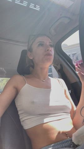 I enjoyed this açaí bowl while I flashed my little tits for you on a busy little street right in front of an Irish pub.. : video clip