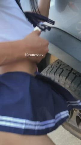 would you jerk off as you watch me get fucked outside in my school girl uniform? :3 : video clip