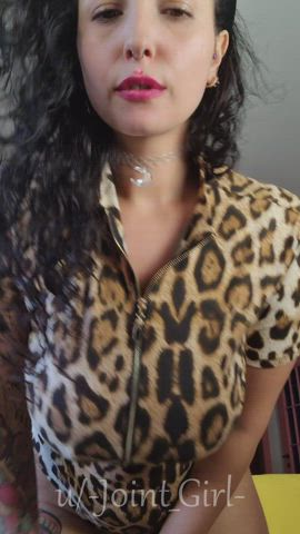 My boobs pop out of the leopard-print onesie : video clip