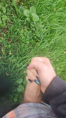 trans masturbating in a small path in a field : video clip