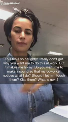 You have tried for so long to get your wife to play a bit in public -and now she seems ready to go all in with her coworkers… : video clip