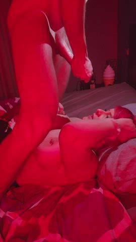 Standing over her unloading on her face and massive tits! : video clip