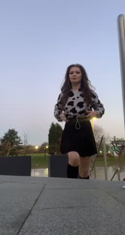 [gif] Probably the riskiest place on campus to get my tits out... hope i didnt interrupt anyones lunch.. : video clip