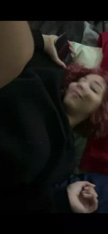Her boyfriend keeps sliding in and out of her while she’s trying to be quiet on the phone with her mom [GIF] : video clip