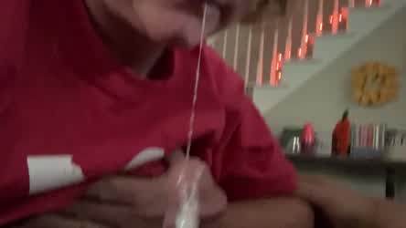 She’s a well-trained cum slut who gets horny when she’s wearing a load. : video clip