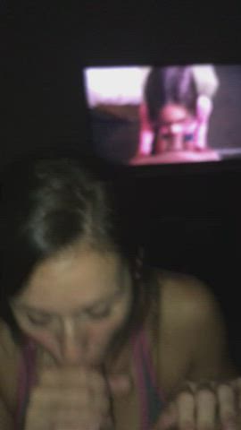 Wife is learning good! Would you let her practice on your cock!? : video clip
