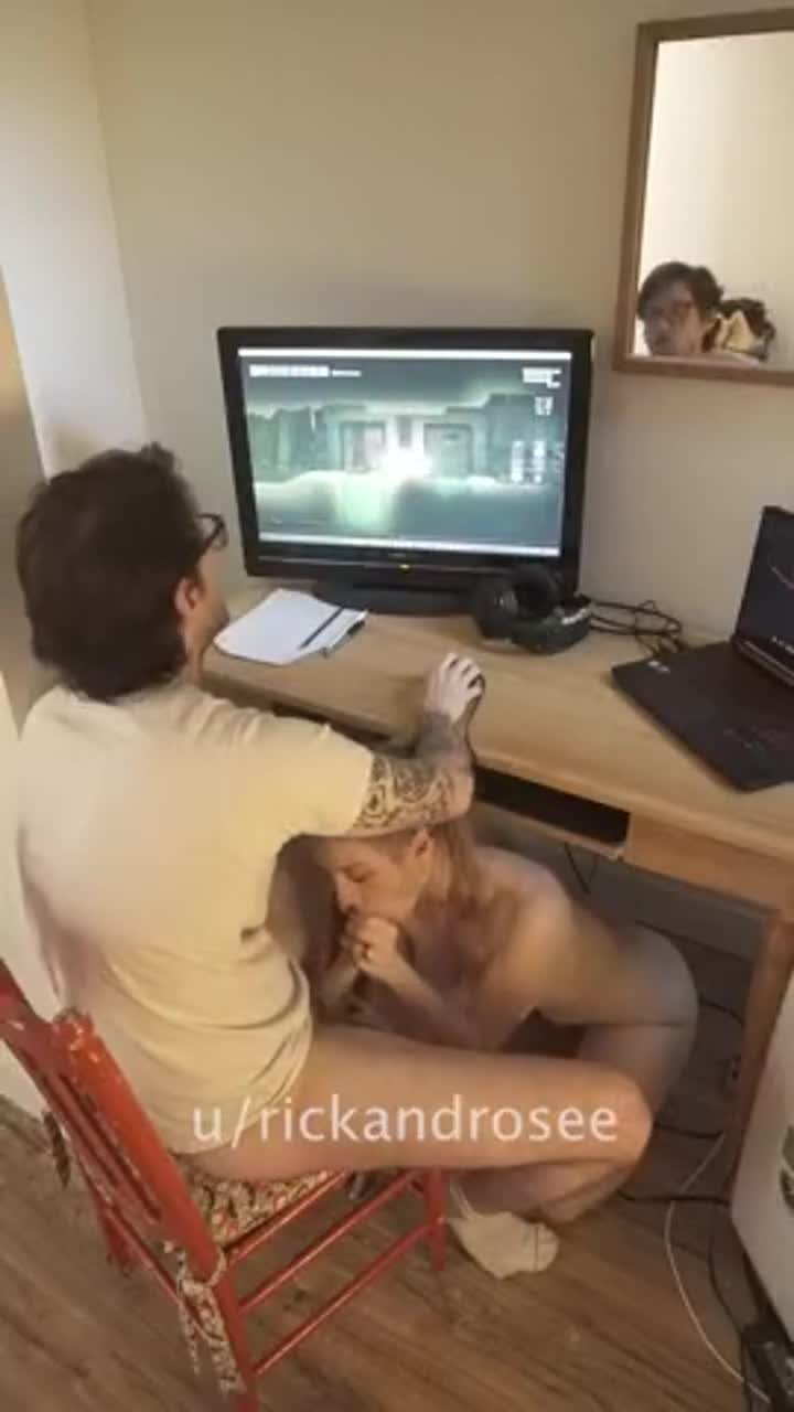 I love being on my knees, under the desk, rooting for him while he games : video clip