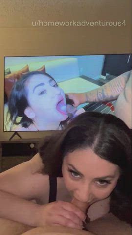 Hubby watching BBC cum on my tongue and then talking about my husband's cock [Sound on, Click REDGIFS] : video clip