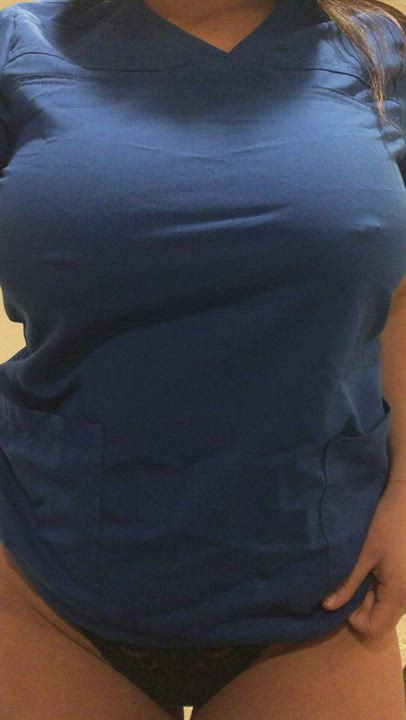 Braless under my scrubs. Think my patients will notice? : video clip