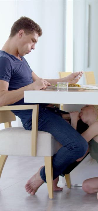 Giving head while eating dinner : video clip