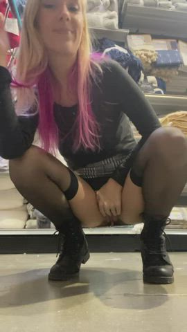 Hiding in the aisle to rub my pussy [GIF] : video clip