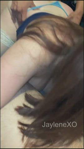 Telling my bull thank you as he pounds me from behind and I suck my husband's cock : video clip