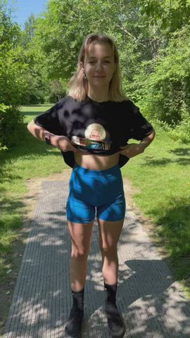 I love flashing my perky tits at the park! : video clip