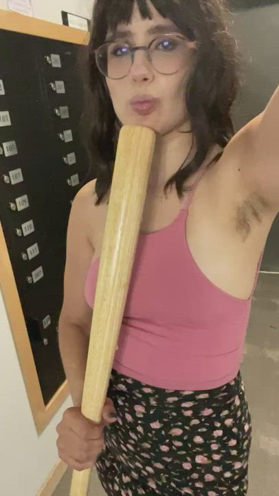 “Playing” with my baseball bat in the apartment hallway [F] : video clip