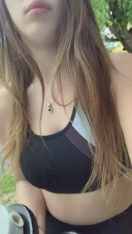 Working out outside is more fun... My neighbours are always watching me… I hope they haven't seen me flashing my 18 year old tits haha : video clip