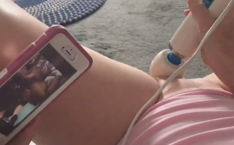 She watching interracial gangbang porn and plays with toy : video clip