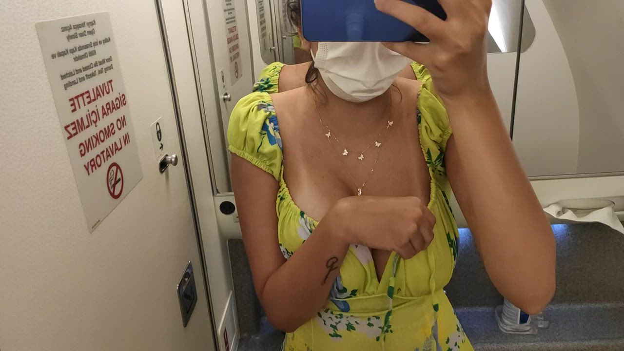 Legal teen doing not so legal actions in the airplane's bathroom : video clip