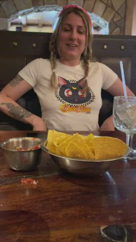 Whipping my tits out at the restaurant [gif] : video clip