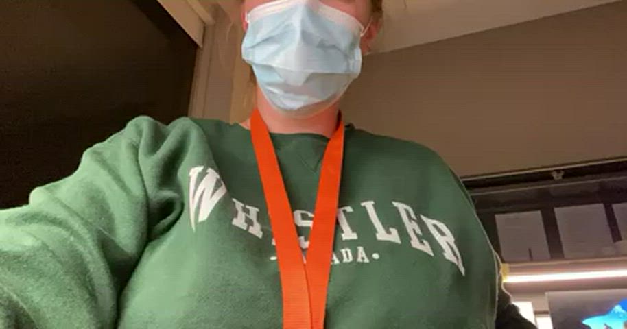 Naughty nurse playing with her tits with the office door open [GIF] : video clip