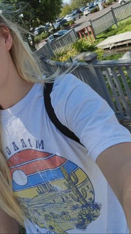Flashing my small boobs at the park.[gif] : video clip