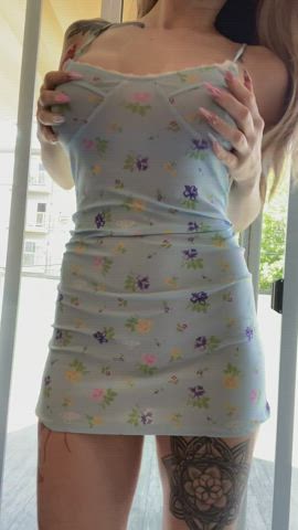 Skimpy lil dresses with no bra and panties! : video clip