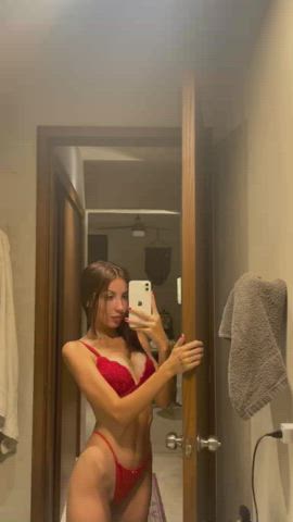do you think red lingerie suits me? Check out my profile and you can tell me how my body looks without anything on it... 😈 : video clip