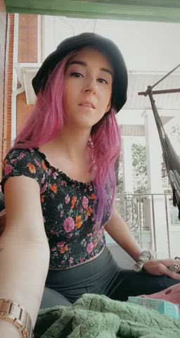 I just love playing with my tits outside [gif] : video clip
