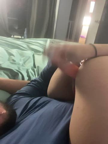 Riding a dildo over my husbands face : video clip