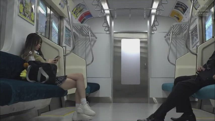 Japanese schoolgirl on public train : video clip
