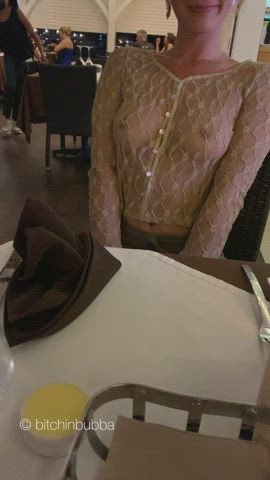 Sheer and braless on our dinner date [GIF] : video clip