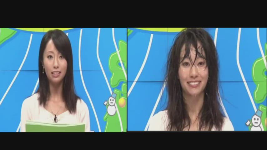 Japanese weather girl gets covered covering the news : video clip
