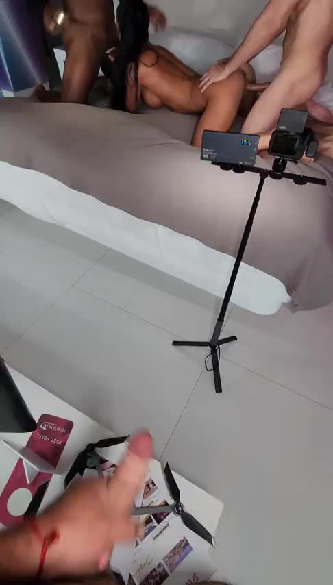 My husband's fantasy coming true as I become his little porn star and get used by two massive dicks we just met while he jerks off to it live : video clip