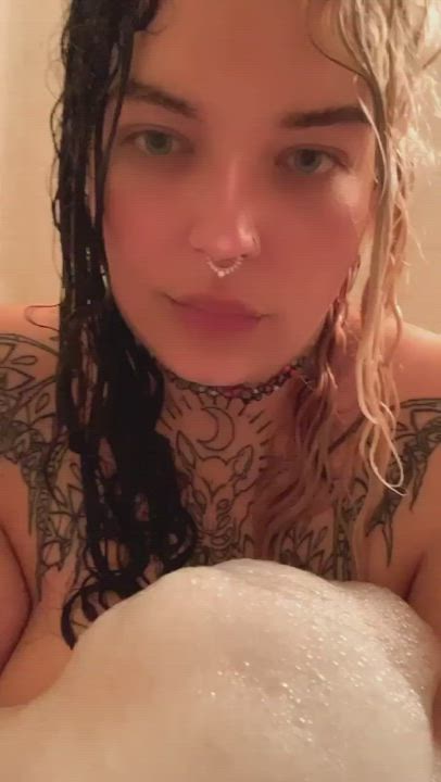 Rub-a-dub-dub big goth titties in a tub.😜 : video clip