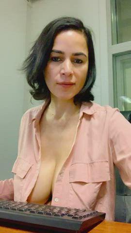 Playing with my boobs in the office... [gif] : video clip