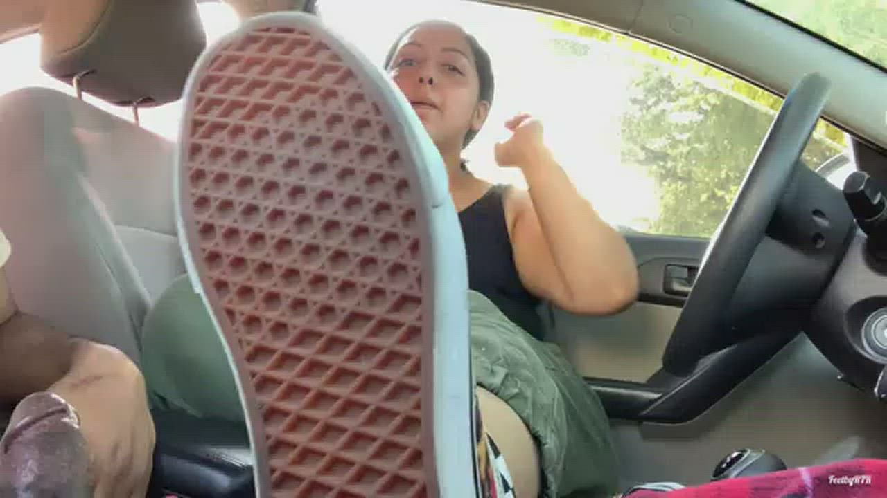 Vans sweaty Footjob in public : video clip